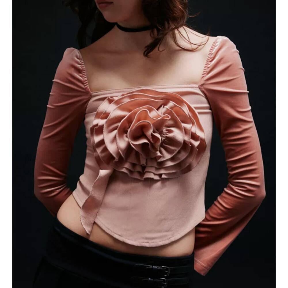 Zemeta Rose Garden Velvet Rosette Square Neck Top Size Medium Y2K‎
